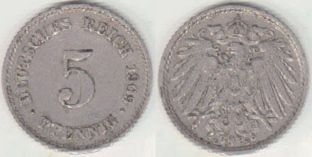 1909 E Germany 5 Pfennig A000183